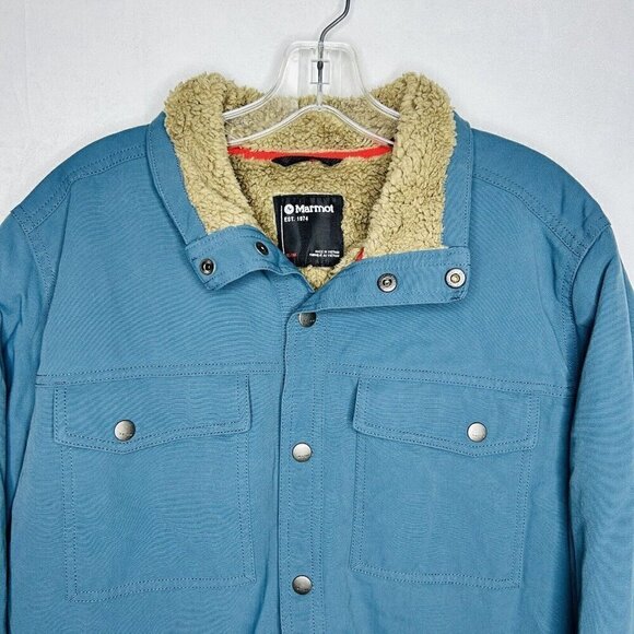 Marmot Sherpa Lined Ridgefield Shacket Jacket Blue Snap-Up Men's Sz M - Picture 2 of 9